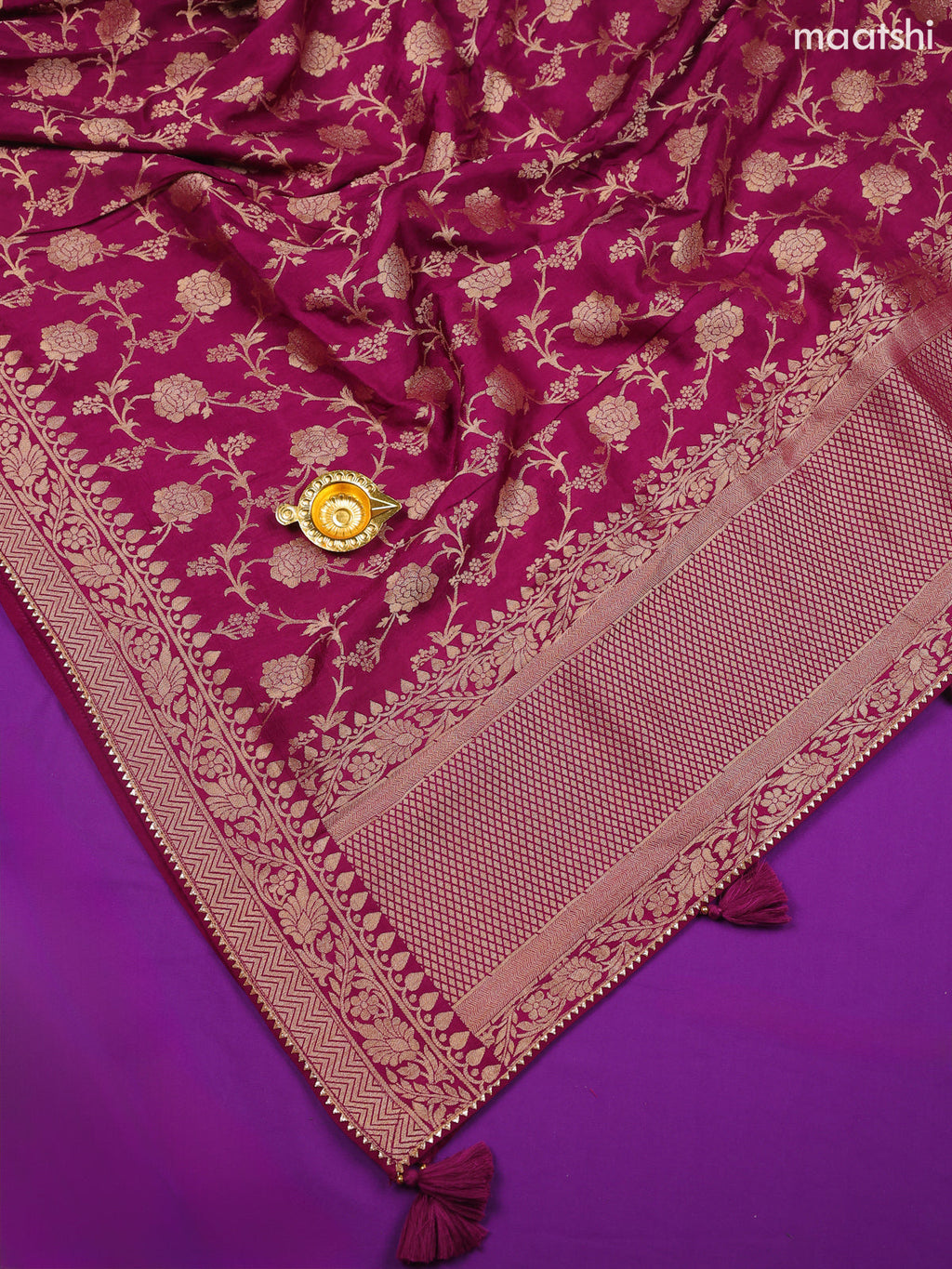 Dark Wine Banarasi Silk Dress Material With Allover Zari Work and Bottom & Dupatta