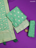 Pastel Green Banarasi Silk Dress Material With Allover Zari Work and Bottom & Dupatta