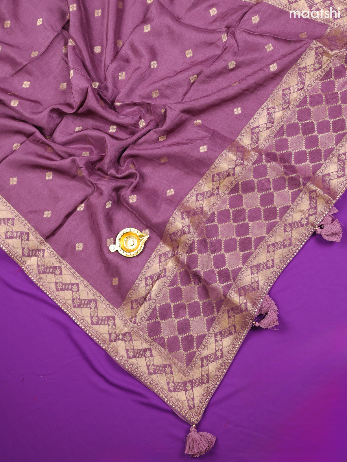 Purple Banarasi Silk Dress Material With Allover Zari Work and Bottom & Dupatta