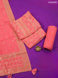 Mauve Pink Banarasi Silk Dress Material With Allover Zari Work and Bottom & Dupatta
