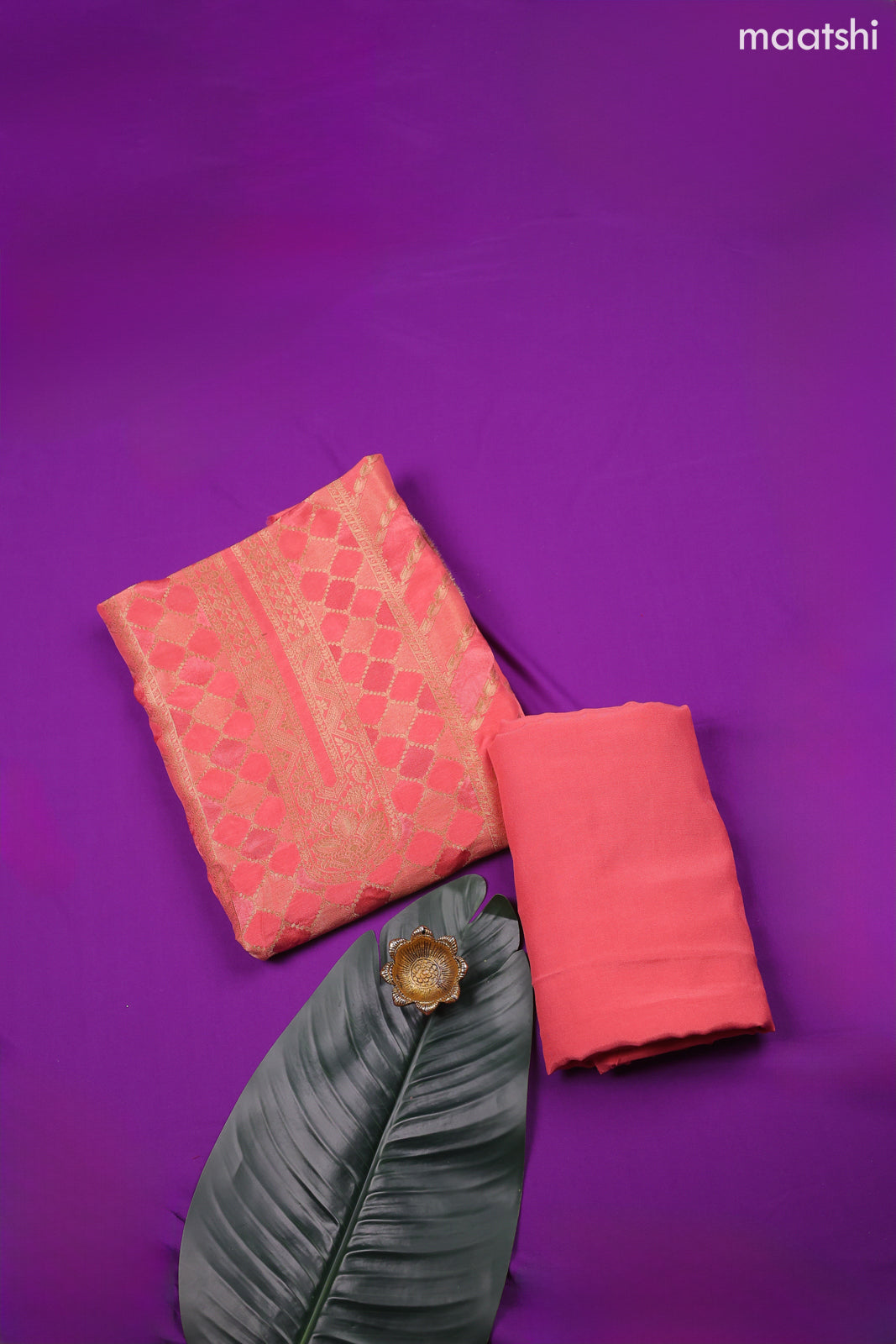 Mauve Pink Banarasi Silk Dress Material With Allover Zari Work and Bottom & Dupatta