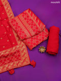 Red Banarasi Silk Dress Material With Allover Zari Work and Bottom & Dupatta
