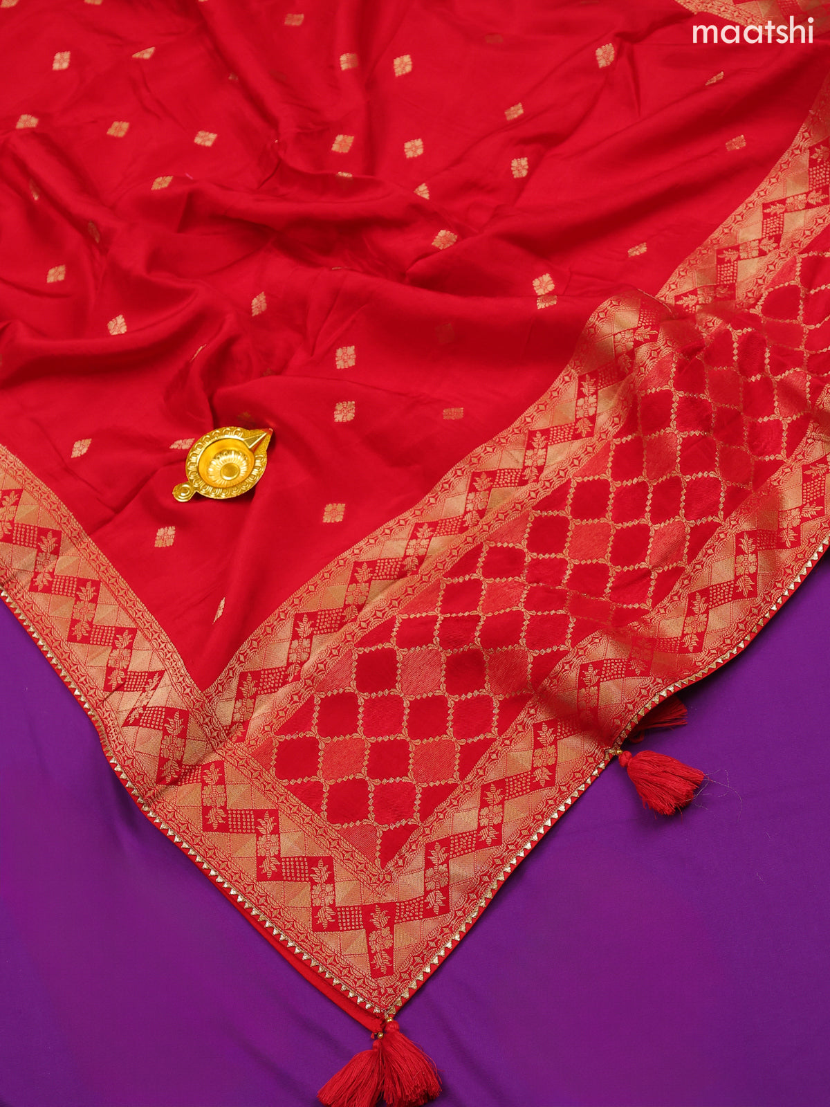 Red Banarasi Silk Dress Material With Allover Zari Work and Bottom & Dupatta