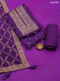 Dark Violet Banarasi Silk Dress Material With Allover Zari Work Neck Pattern and Bottom & Dupatta
