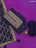 Navy Blue Banarasi Silk Dress Material With Allover Zari Work Neck Pattern and Bottom & Dupatta
