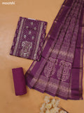 Purple Art Tussar Dress Material With Prints & Floral Embroidery Work and Bottom & Dupatta
