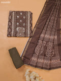 Dark Mehendi Green Art Tussar Dress Material With Prints & Floral Embroidery Work and Bottom & Dupatta