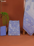 Pastel Blue Linen Cotton Dress Material Prints & Embroidery Work Neck Pattern