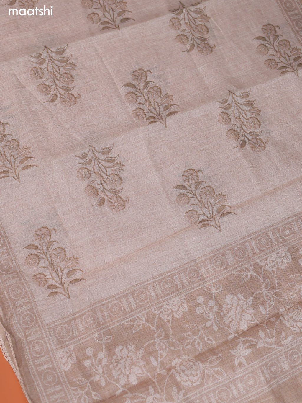 Bluish Grey Linen Cotton Dress Material Prints & Embroidery Work Neck Pattern