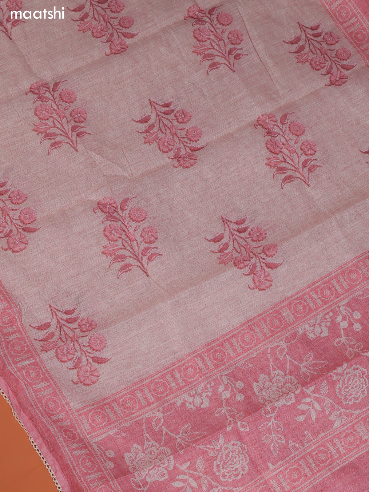 Mauve Pink Linen Cotton Dress Material Prints & Embroidery Work Neck Pattern