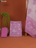 Lotus Pink Linen Cotton Dress Material Prints & Embroidery Work Neck Pattern