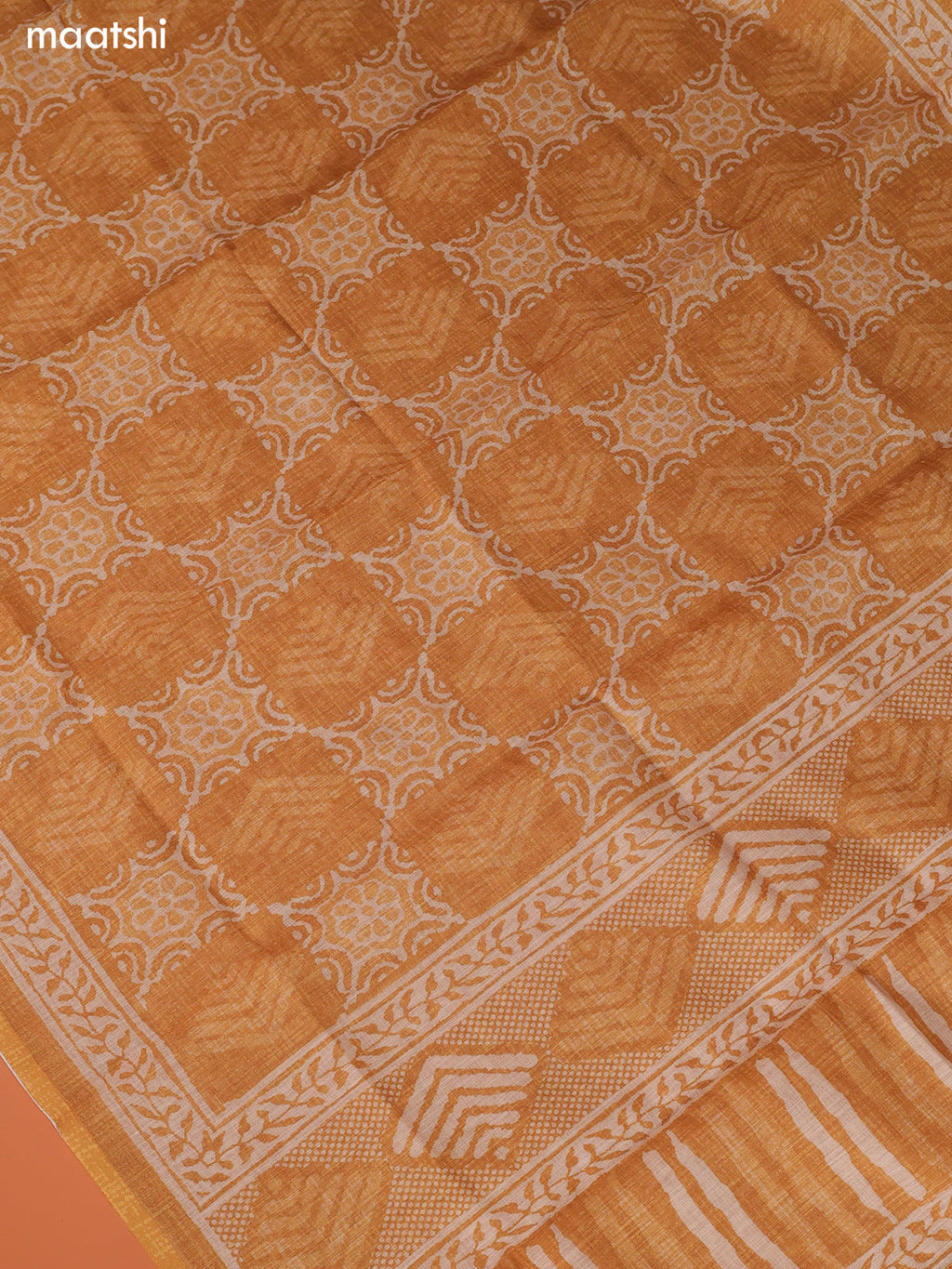Mustard Yellow Linen Cotton Dress Material Prints & Embroidery Work Neck Pattern