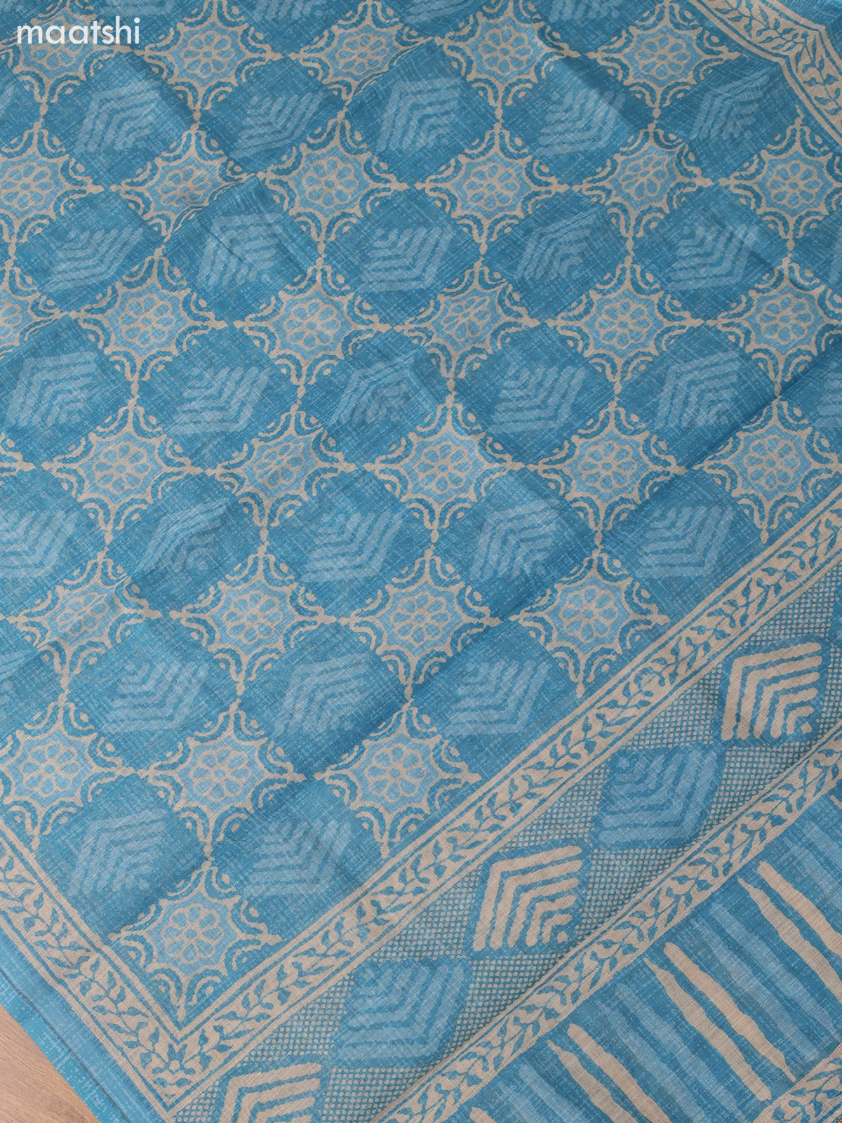 Light Blue Linen Cotton Dress Material Prints & Embroidery Work Neck Pattern