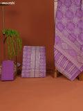 Mild Lavender Linen Cotton Dress Material Prints & Embroidery Work Neck Pattern