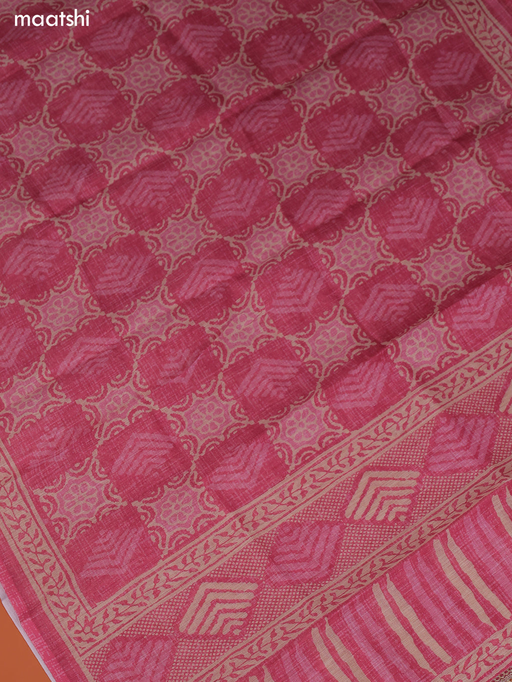 Pink Linen Cotton Dress Material Prints & Embroidery Work Neck Pattern