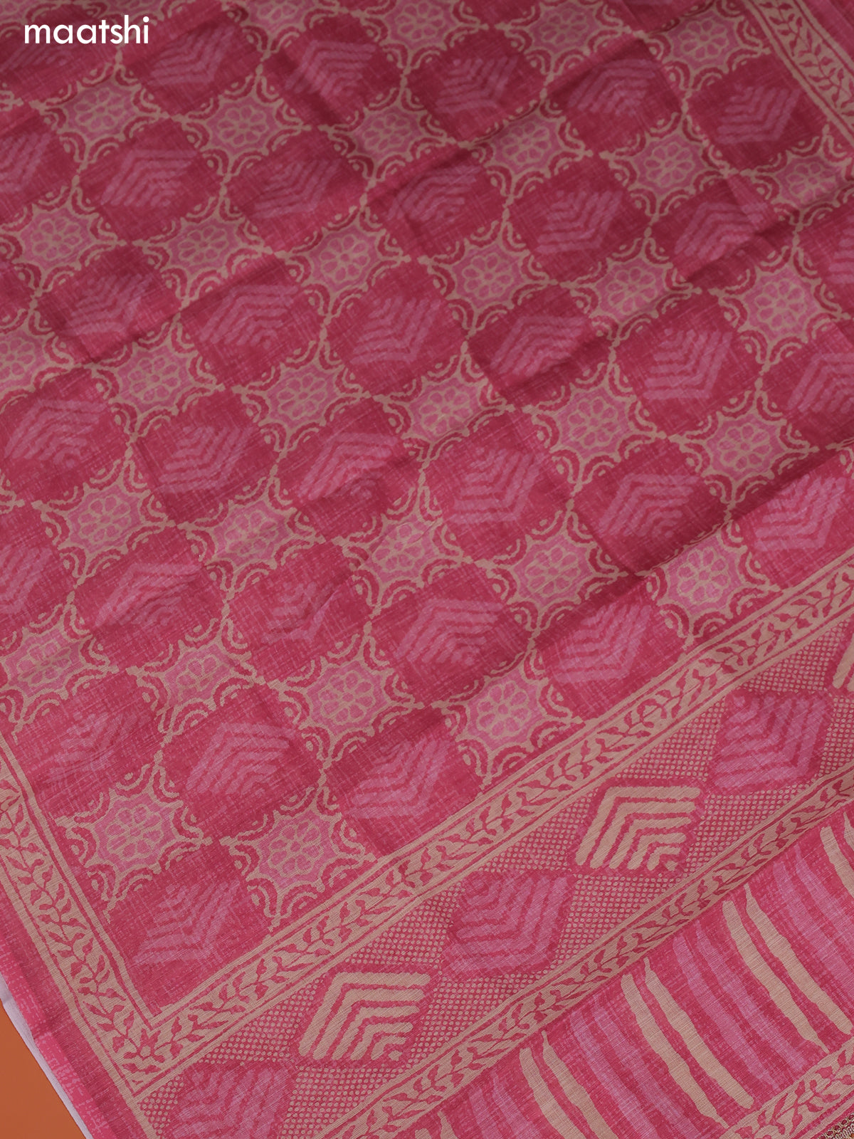 Pink Linen Cotton Dress Material Prints & Embroidery Work Neck Pattern