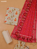 Off White Art Tussar Dress Material With Ikat Prints and Bottom & Dupatta