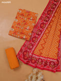 Orange Art Tussar Dress Material With Ikat Prints and Bottom & Dupatta