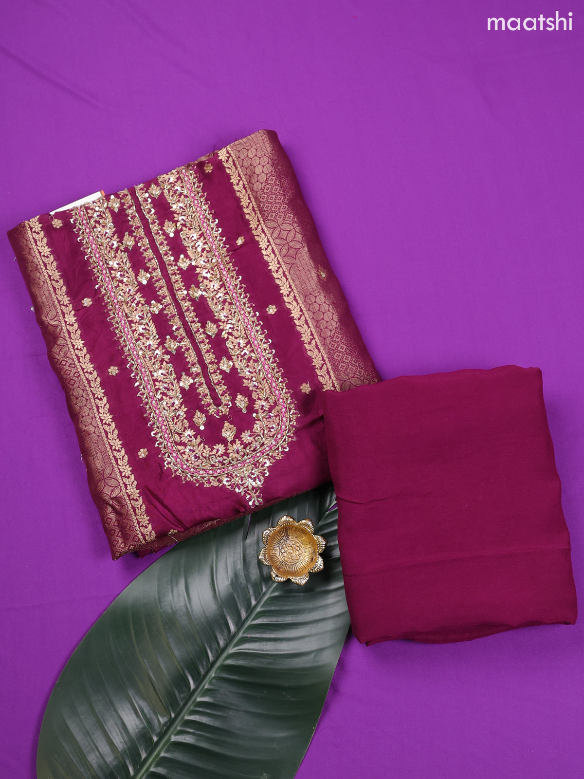 Lavender Banarasi Silk Dress Material With Allover Zari Weaves and Bottom & Dupatta