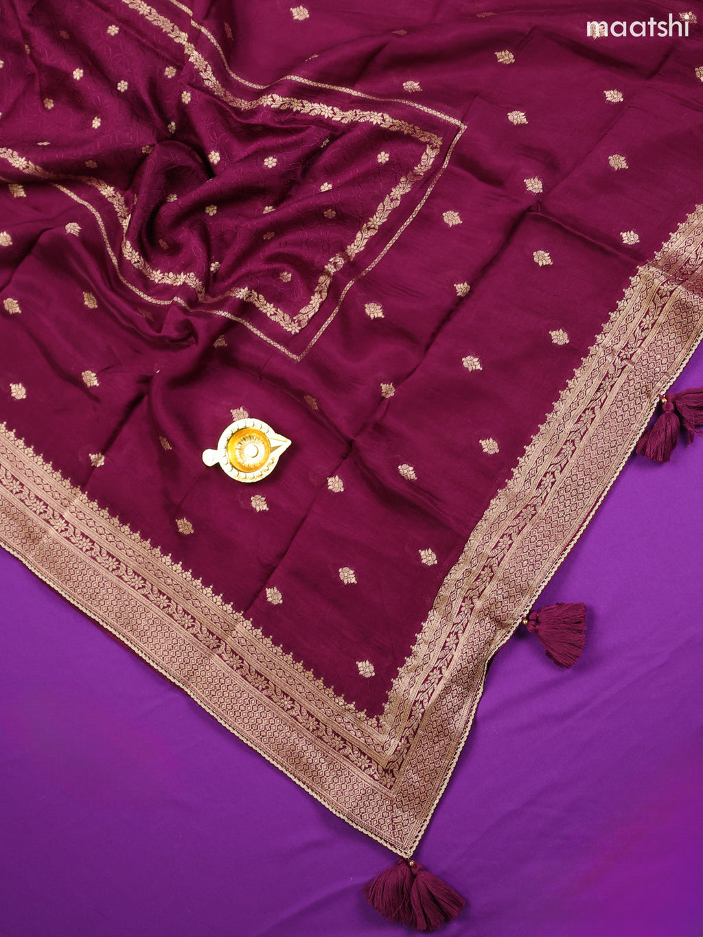 Lavender Banarasi Silk Dress Material With Allover Zari Weaves and Bottom & Dupatta