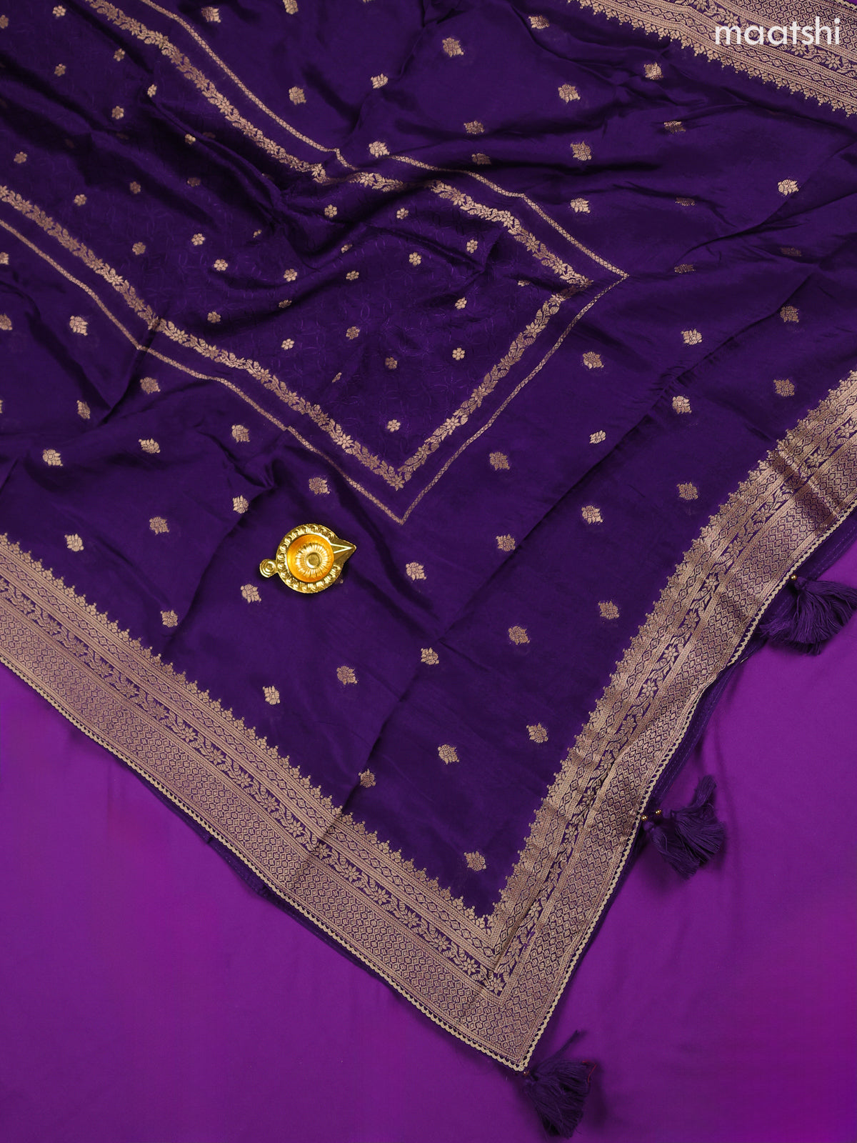Violet Banarasi Silk Dress Material With Allover Zari Weaves and Bottom & Dupatta