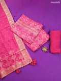 Pink Banarasi Silk Dress Material With Allover Zari Weaves and Bottom & Dupatta