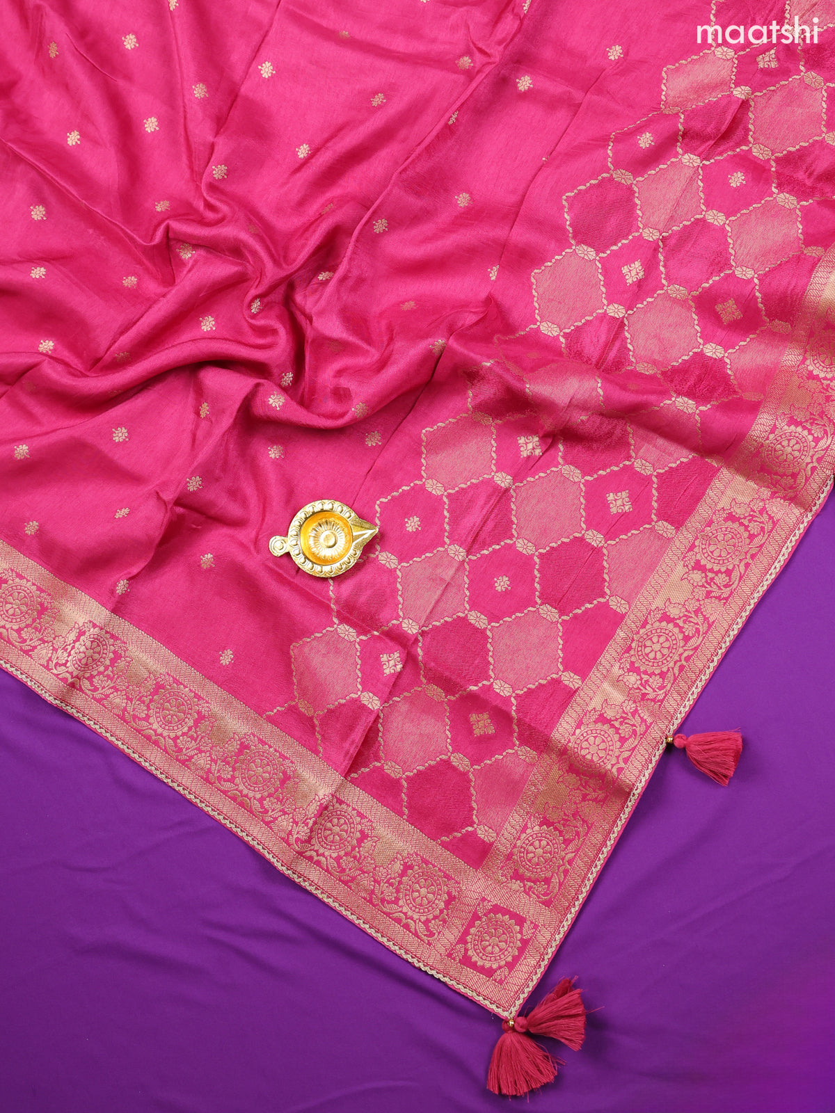Pink Banarasi Silk Dress Material With Allover Zari Weaves and Bottom & Dupatta