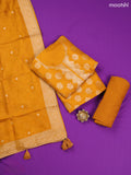 Mustard Yellow Banarasi Silk Dress Material With Allover Zari Weaves and Bottom & Dupatta