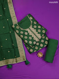 Green Banarasi Silk Dress Material With Allover Zari Weaves and Bottom & Dupatta