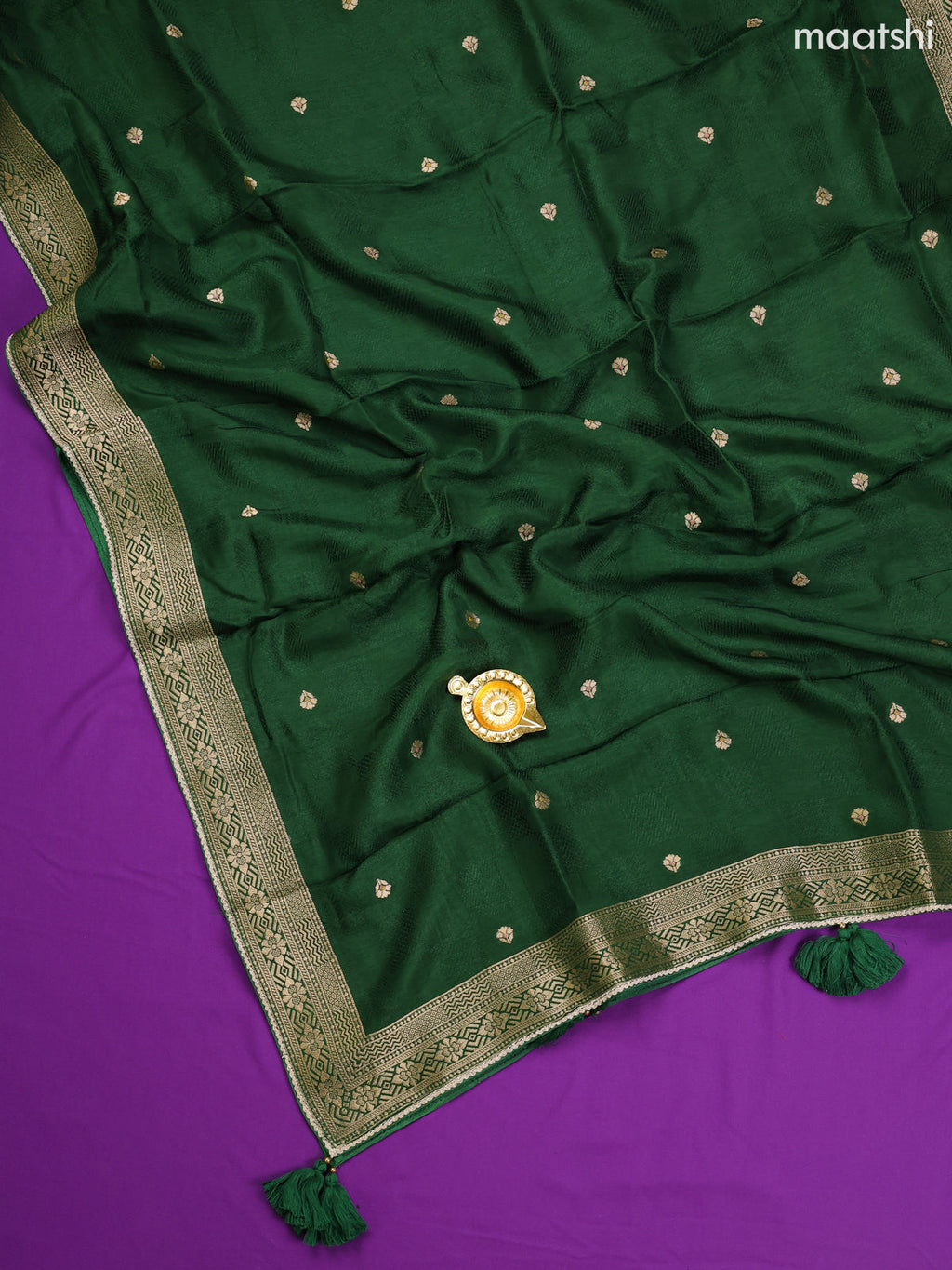 Green Banarasi Silk Dress Material With Allover Zari Weaves and Bottom & Dupatta