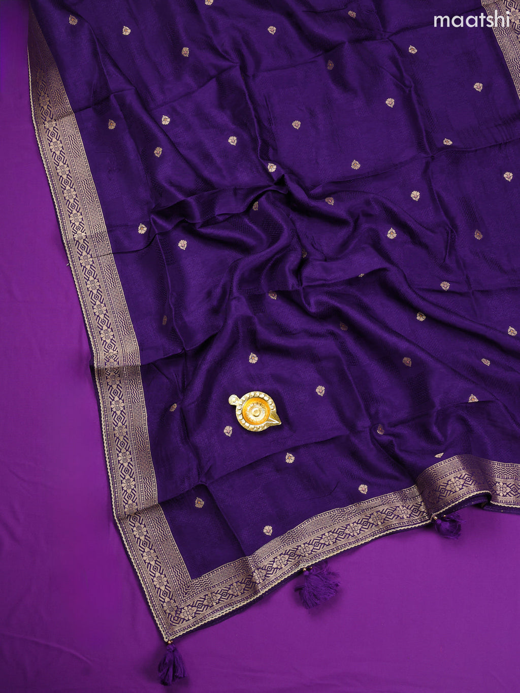 Violet Banarasi Silk Dress Material With Allover Zari Weaves and Bottom & Dupatta