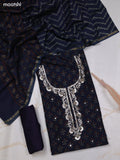 Dark Blue Chanderi Dress Material With Prints & Embroidery Work and Bottom & Dupatta