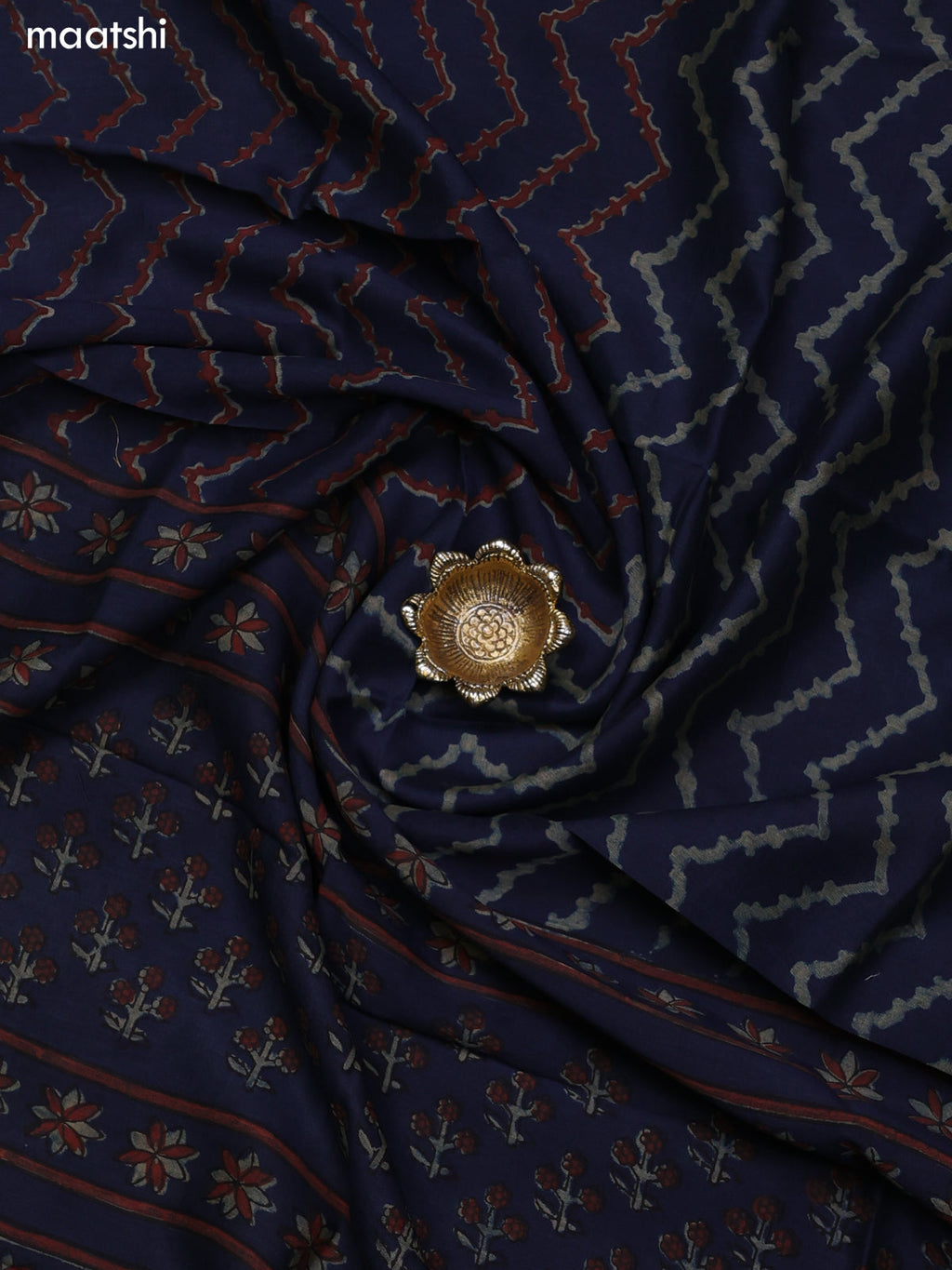 Dark Blue Chanderi Dress Material With Prints & Embroidery Work and Bottom & Dupatta