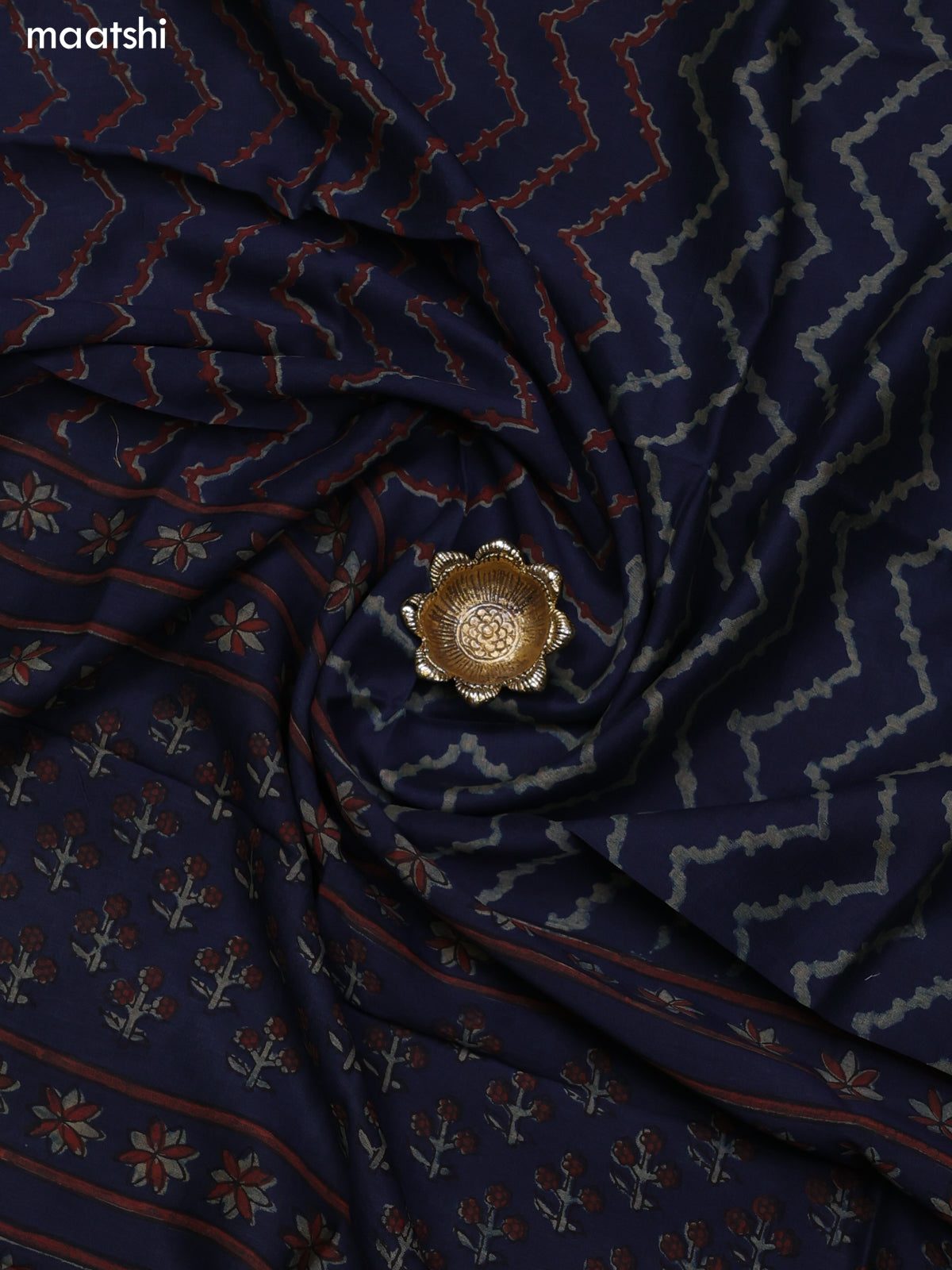 Dark Blue Chanderi Dress Material With Prints & Embroidery Work and Bottom & Dupatta