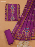 Purple Art Tussar Dress Material With Printed & Embroidery Work Neck Pattern and Bottom & Dupatta