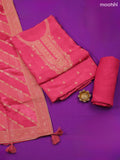 Pink Banarasi Silk Dress Material With Zari Work Neck Pattern and Bottom & Dupatta