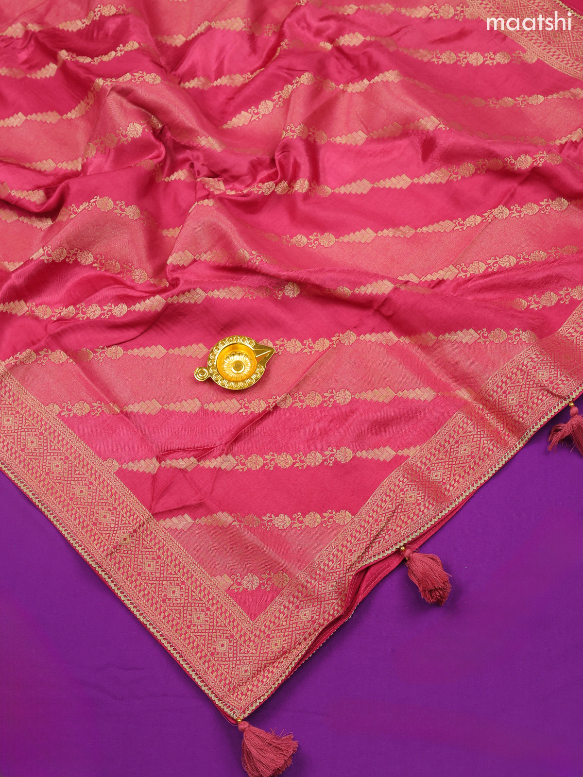 Pink Banarasi Silk Dress Material With Zari Work Neck Pattern and Bottom & Dupatta