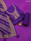 Purple Banarasi Silk Dress Material With Zari Work Neck Pattern and Bottom & Dupatta