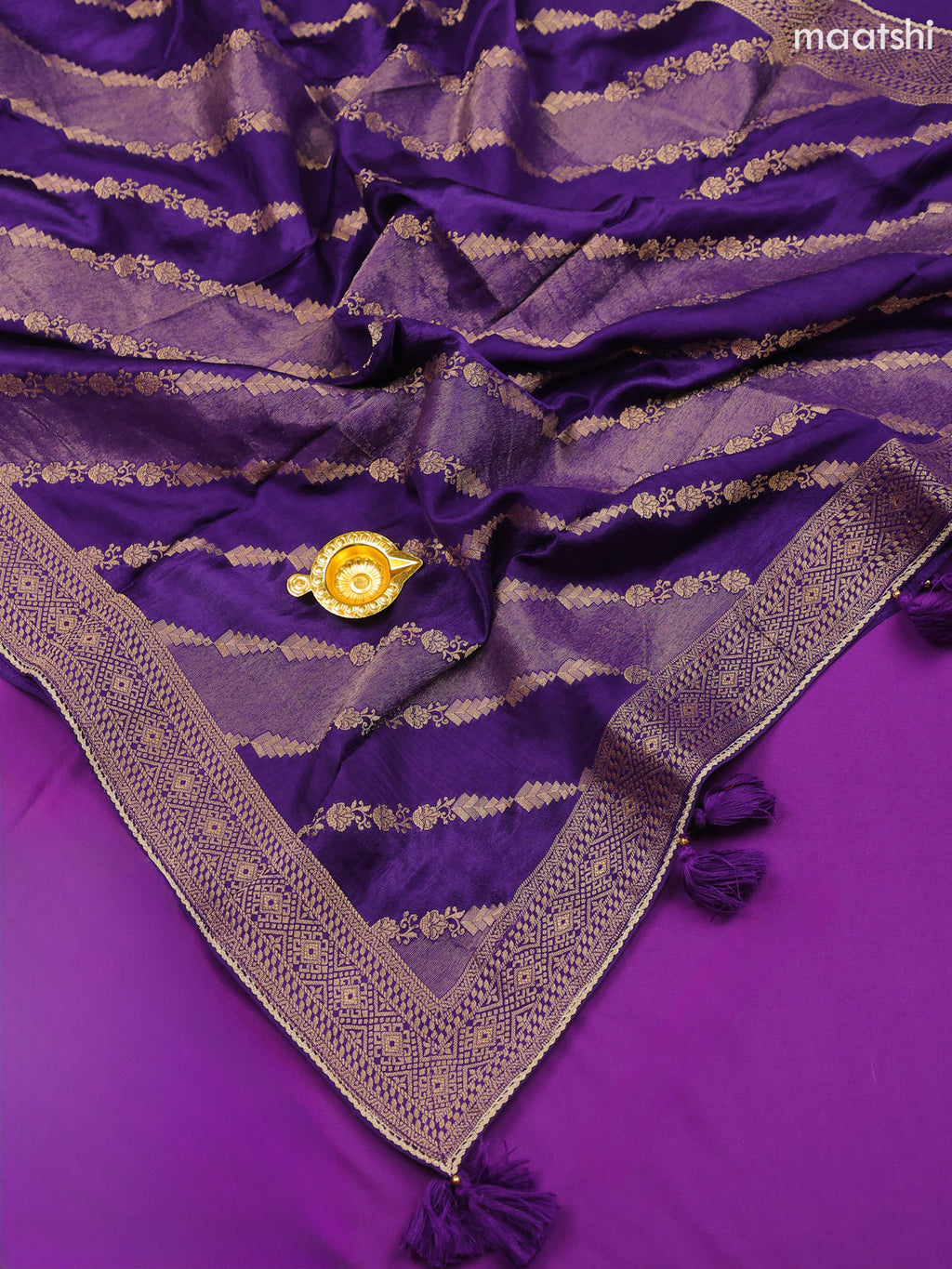 Purple Banarasi Silk Dress Material With Zari Work Neck Pattern and Bottom & Dupatta