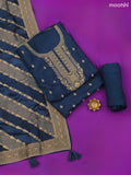 Peacock Blue Banarasi Silk Dress Material With Zari Work Neck Pattern and Bottom & Dupatta