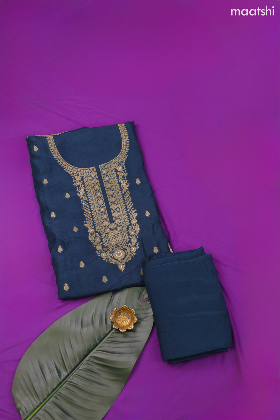 Peacock Blue Banarasi Silk Dress Material With Zari Work Neck Pattern and Bottom & Dupatta
