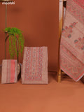 Mild Peach Linen Cotton Dress Material With Prints & Embroidery Work Neck Pattern