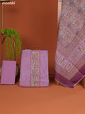 Lavender Linen Cotton Dress Material With Prints & Embroidery Work Neck Pattern