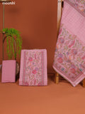 Pink Tissue Linen Dress Material With Printed & Embroidery Work Neck Pattern