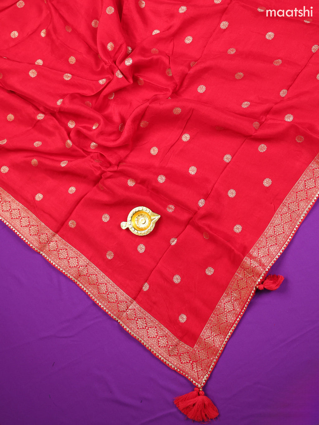 Red Banarasi Dress Material With Allover Zari Buttas and Bottom & Dupatta