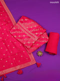 Rani Pink Banarasi Dress Material With Allover Zari Buttas and Bottom & Dupatta