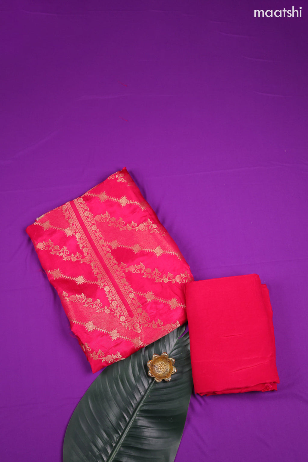 Rani Pink Banarasi Dress Material With Allover Zari Buttas and Bottom & Dupatta