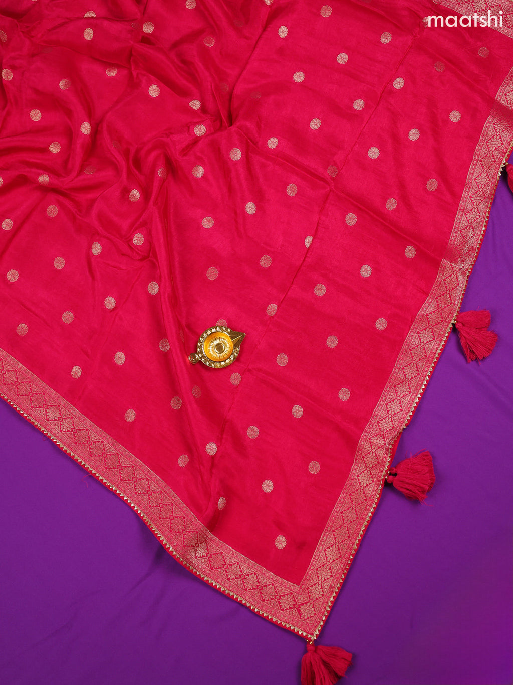 Rani Pink Banarasi Dress Material With Allover Zari Buttas and Bottom & Dupatta