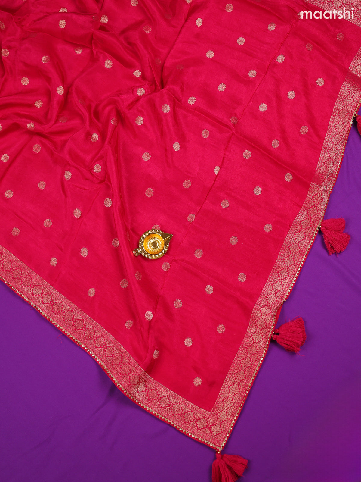 Rani Pink Banarasi Dress Material With Allover Zari Buttas and Bottom & Dupatta