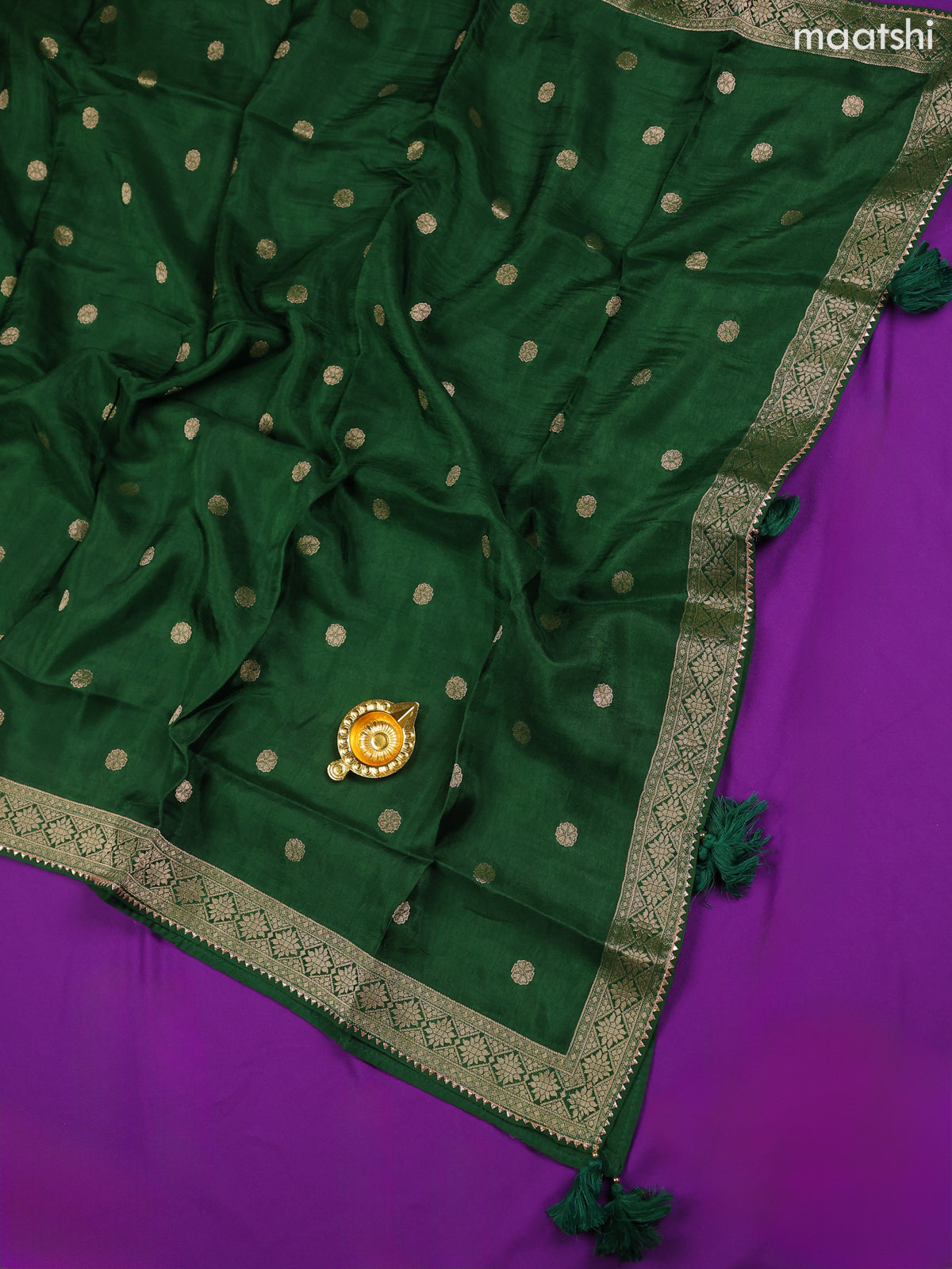 Green Banarasi Dress Material With Allover Zari Buttas and Bottom & Dupatta